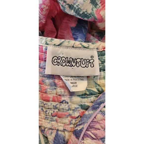 Crowntuft Womans LG PAJAMA Nightgown pink Floral Quilted Colae Large Pockets - Picture 9 of 10